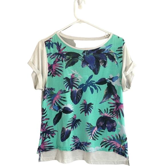 Puma Blue & White Multicolor Colorful Floral Tropical Casual T-Shirt Women Sz L - Picture 1 of 10